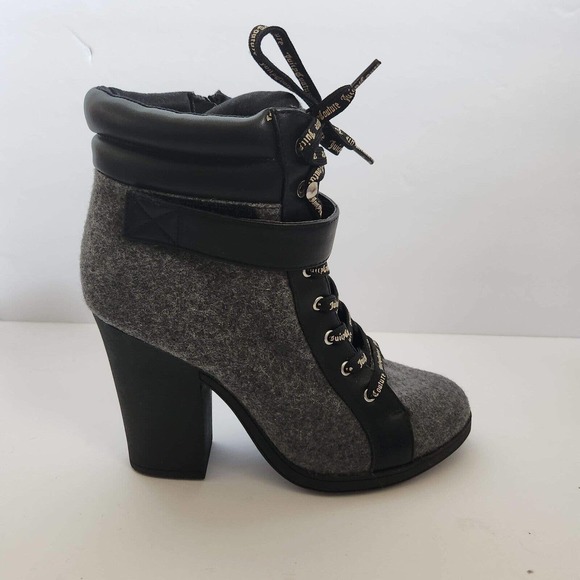 Juicy Couture Jessie Gray Booties US 7 1/2M Side Zip/Lace Up Ankle Boot Shoes - Picture 4 of 6